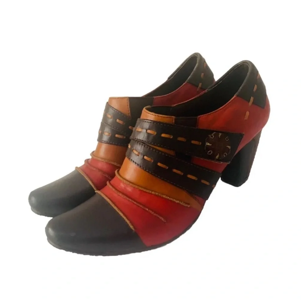 Spring Step L’artiste Boho Brown Red Leather Western Ankle Boots Women Sz EU 42
